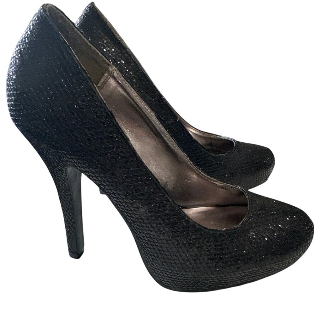 GLO Jeans Womens Flora Size 7 Black  Snakeskin Slip On High Heel Pumps